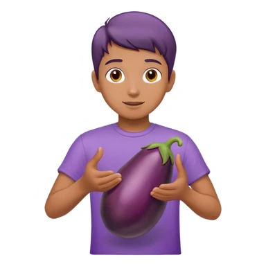 boy with hands out holding a eggplant  sticker