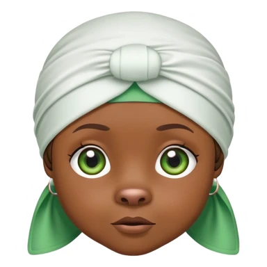Sweet brown bear with green eyes in a stylish white durag head wrap, cool expression, iOS emoji style sticker