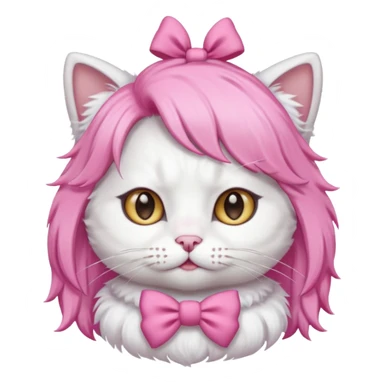 White cat wearing pink wig and bow sticker