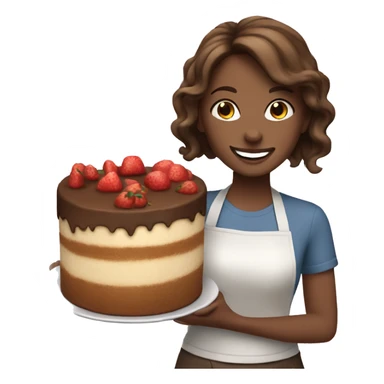 happy white girl- brown hair- cooking holding food cake  sticker