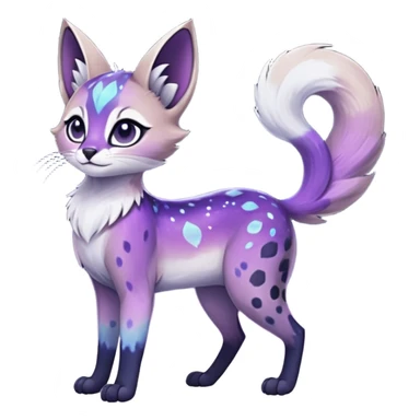 Colorful black-violet-indigo-purple-gradients nebulae nebula starry galactical shiny white-stars-spotted glorious iridescent divine exotic cute cool beautiful realistic Meloetta-caracal-civet-sergal-oncilla-animal-Fakémon-hybrid-fursona (full body) sticker
