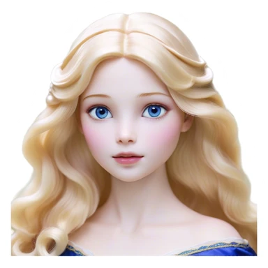 Cinematic Realistic Sleeping Beauty (Aurora) Portrait, with porcelain-like skin featuring a natural rosy flush, illuminated by soft lighting that highlights the gentle contours of her face. Her golden blonde hair flows in soft, detailed waves with subtle highlights that shimmer in the light. Her deep violet-blue eyes radiate warmth and innocence, framed by arched brows and long lashes. With a soft, serene smile, she holds a delicate rose gently in one hand, her other hand resting lightly by her side. She is dressed in her classic pink gown, the fabric rich in texture with delicate folds that catch the light. A golden crown rests atop her head, gleaming with royal refinement. The portrait captures a soft, glowing aura, blending realism with an ethereal sense of beauty and timeless enchantment. sticker