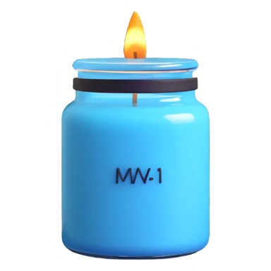 sky blue scented candle with a glass jar and subtle wax texture sticker