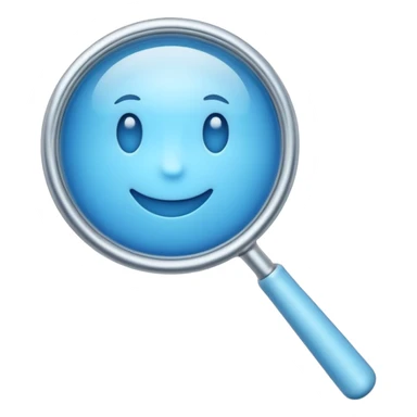 A 3D emoji-style magnifying glass, smooth rounded shapes, soft gradient blue ring, glossy plastic material, subtle highlights and reflections, simple minimal design, pastel blue color, slightly thick proportions, soft lighting, clean white background, modern emoji aesthetic, centered composition sticker