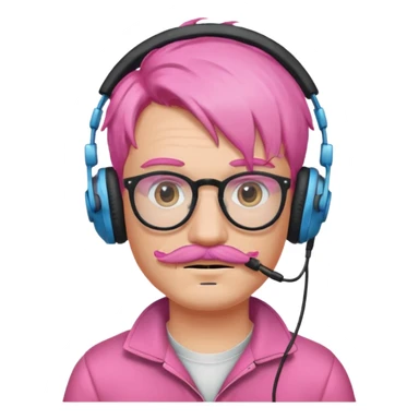 headphone and spectacles, mustached pink hair guy, no mic sticker