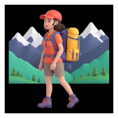 portrait of girl back packing mountains in background, close up pose sticker