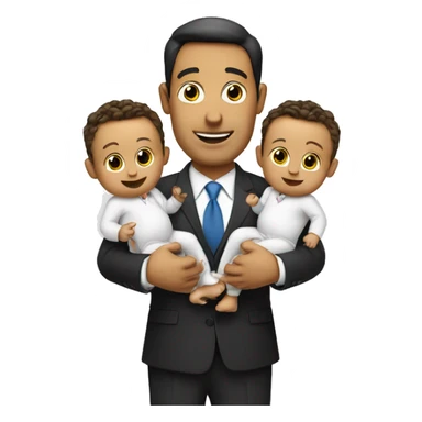 a businessman holding two babies, one in each arm. He has dollar signs in his eyes sticker