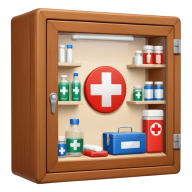 brown first aid cabinet front glass sticker