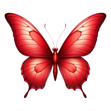 Cinematic Realistic Noble Red Butterfly Portrait Emoji, Poised and elegant, with delicate, translucent wings rendered in rich ruby and scarlet hues, a slender, graceful body with intricately detailed textures, and soft, reflective eyes, illuminated by natural light, high shine, intelligent and regal, styled with an air of refined natural splendor, focused and attentive, soft glowing outline, capturing the essence of a watchful and confident red butterfly that appears to emerge majestically from the screen! sticker