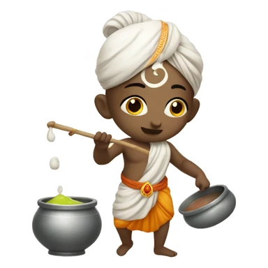 Make a emoji of cute little krishna stealing curd from pot   sticker