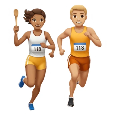 Show the baton being passed off like in a relay race. Make them smiling  and running in a track relay race. One needs to be running and hanging one baton to the other  sticker