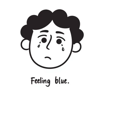 Sad face with tears saying "Feeling blue" sticker