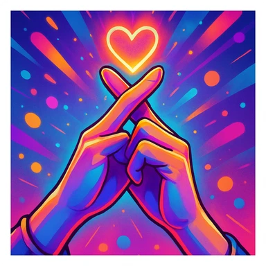 kpop heart hands, vibrant colors, detailed, gpt-image style sticker