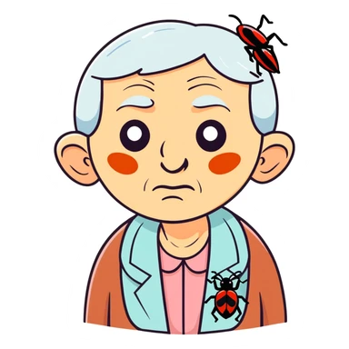 Sickly old lady with bugs for eyes sticker