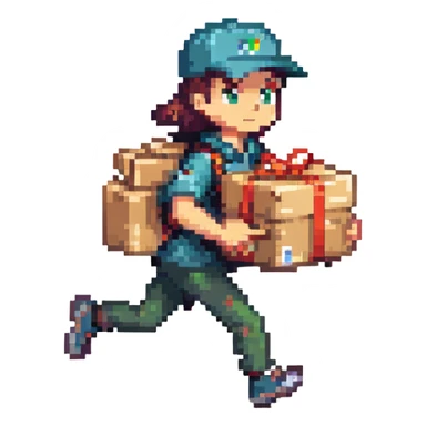 running courier holding a package, fastest delivery sticker