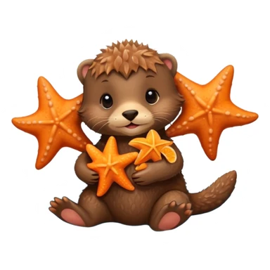 baby otter hold a starfish sticker
