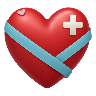 a dark red heart glued together with a Band-aid sticker