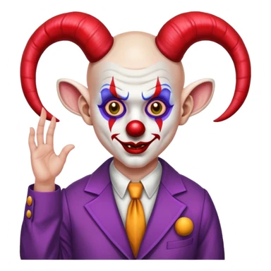 demonic clown wearing a leisure suit, bald with ram horns sticker