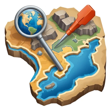 An icon featuring a crowbar and a geological map, and layers of Earth’s crust, symbolizing geology. The design includes mineral samples, fossils, and tectonic plates, representing the study of Earth’s structure and natural processes. Transparent background highlights geological exploration sticker