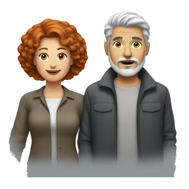 Redhead woman with gray haired man with a goatee sticker