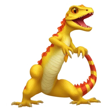 A Yellow Shiny Anthro-Scalie-Lizard-Reptile-Salamandrian-Fakémon with red stripes and orange frills Full Body sticker