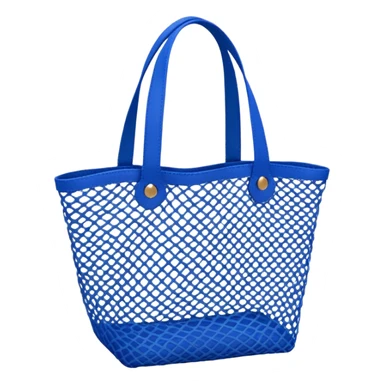 small vibrant blue mesh tote bag emoji, netting texture, simple handles, casual and summery, lightweight look sticker