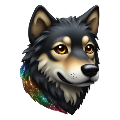 Wolf dog all black and rainbow glitter fur sticker