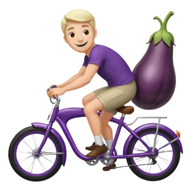 Guy riding a eggplant like a bike emoji sticker