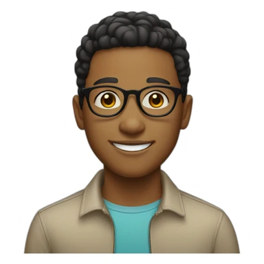 A boy with short hair and light skin wearing small black-rimmed round glasses smiling sticker