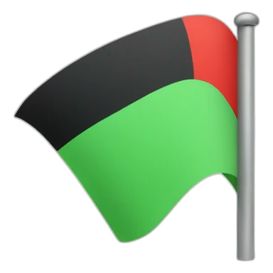 Flag with two horizontal green stripes at the top, red at the bottom and a horizontal black triangles sticker