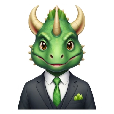 faces of different office green triceratops in a suit sticker