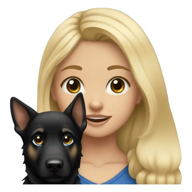 blonde girl who has blue eyes with an all black female german shepherd  sticker