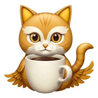 crea un gato con alas de búho con pelaje color cafe y blanco sticker