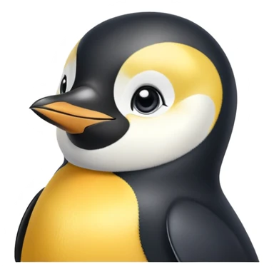 cinematic-emperor-penguin-portrait-emoji,-head-tilted-playfully-and-inquisitively,-with-glossy,-pristine-plumage,-sparkling-eyes-filled-with-curiosity,-simplified-yet-irresistibly-adorable-features, black, large black eyes face sticker