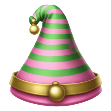 Realistic isolated pink and green Striped elf hat with bells. sticker