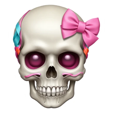 A skull with a small pink ribbon on the side of its head💀 sticker