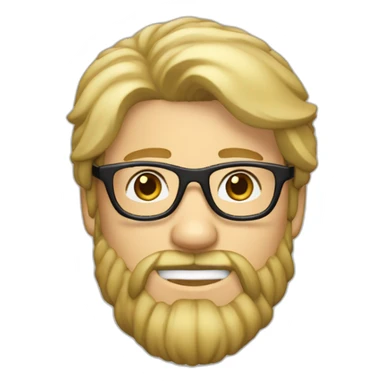 blonde guy with a visible mullet and black and brown glasses and silver earrings with a beard sticker