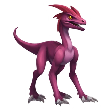 Mauve-maroon-red-violet-colored edgy anthro-genesect-velociraptor-scalie-sona-Fakémon-hybrid with a mane on head and back and horns full body sticker