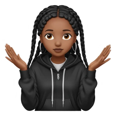 African American dark skin girl with long black box braids wearing a black hoodie with hands together facing out sticker