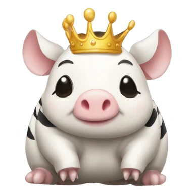 Black and white piebald chubby round armadillo pig panda centipede armadillo wearing a crown sticker