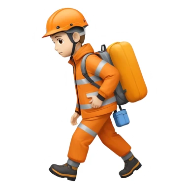 Orange jacket and helmet moving while carrying stuff on his back struggling sticker