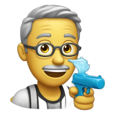 Man with water pistol pointing at head as a joke sticker