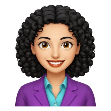 30 year old iranian woman very short curly black hair, big brown eyes, tanned skin, big smile, white teeth, pretty, stylish, shorter hair, boy cut hair, nice clothes sticker