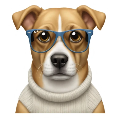 Dog with ray ban meta and a Nike sweater sticker