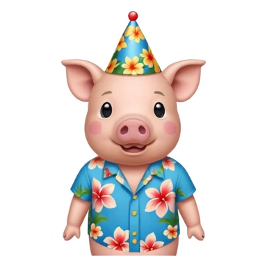 Pig with aloha shirt, birthday hat sticker