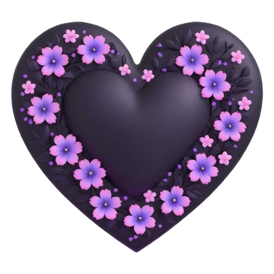 goth sakura heart, black heart with iridescent sakura petals, soft glow sticker