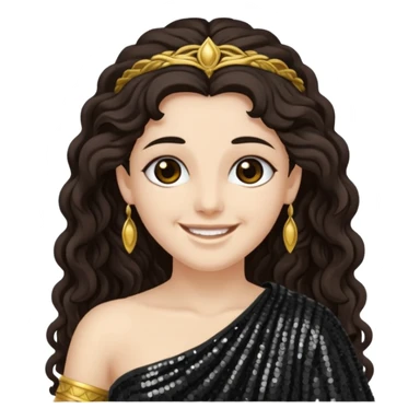 Libera, Goddess of Death from Roman Deities with long dark brown wavy hair, black sequin toga sticker