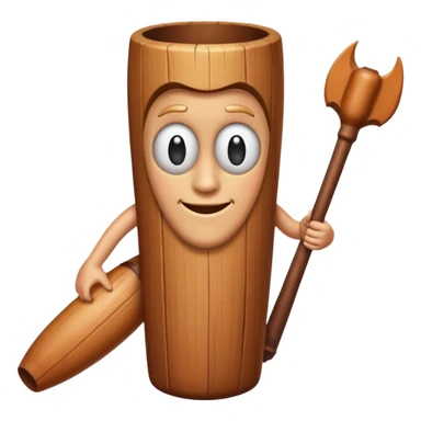 Make a wood tube with a face and wooden legs and arms and a bat sticker