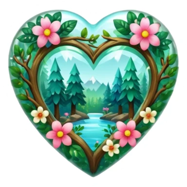 crystal heart with forest inside and floral decoration around sticker