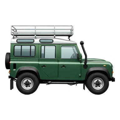 Land Rover Defender 110 2.4Tdci in Aintree Green with silver alloy wheels and black roof rack, emoji style sticker